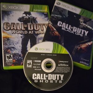 XBOX360 3 Disc Set! Boxed Call Of Duty Black Ops And World At War+Ghosts Disc